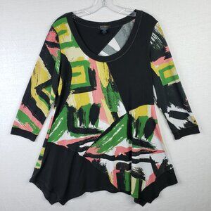Eva Varro Tunic Top Abstract Print Artsy Colorful Art-to-Wear Lagenlook size L